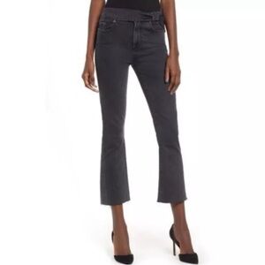 PAIGE Colette Crop Flare Jeans Size 27 Black  Raw Frayed Hem With Sash, $225msrp